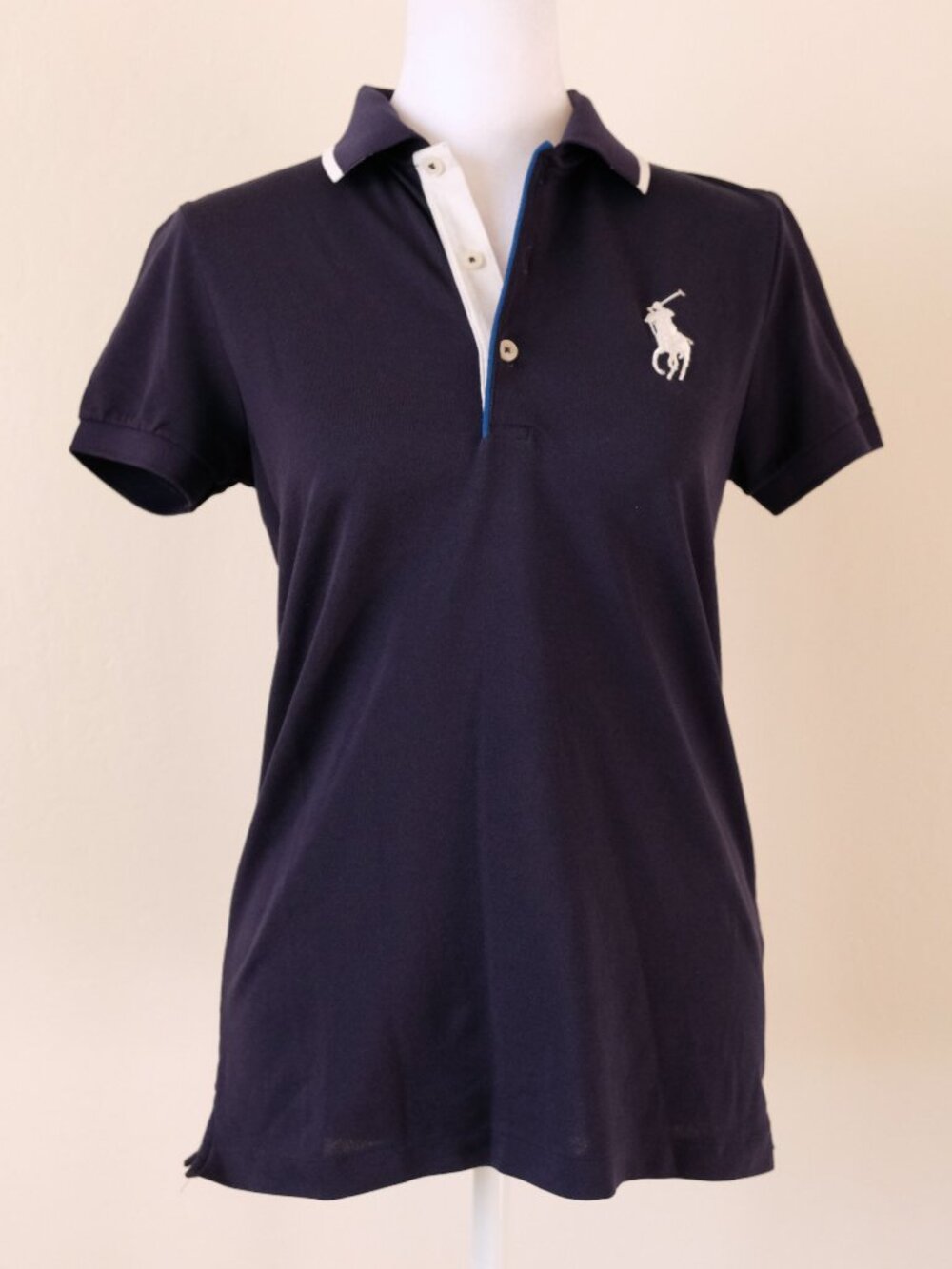 Ralph Lauren Golf, Big Pony Navy Blue Pique Polo Shirt, Short Sleeves, Size S
